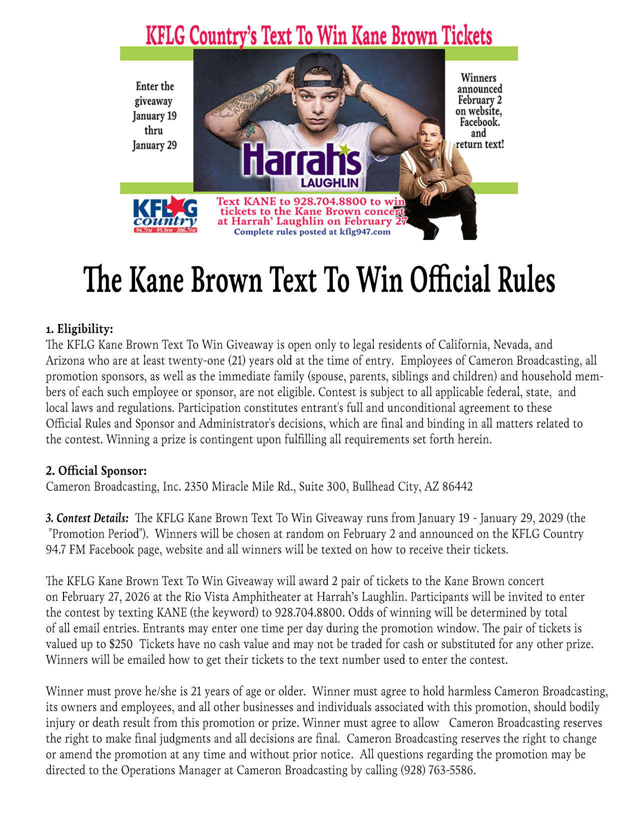 The Kane Brown Text To Win Official Rules